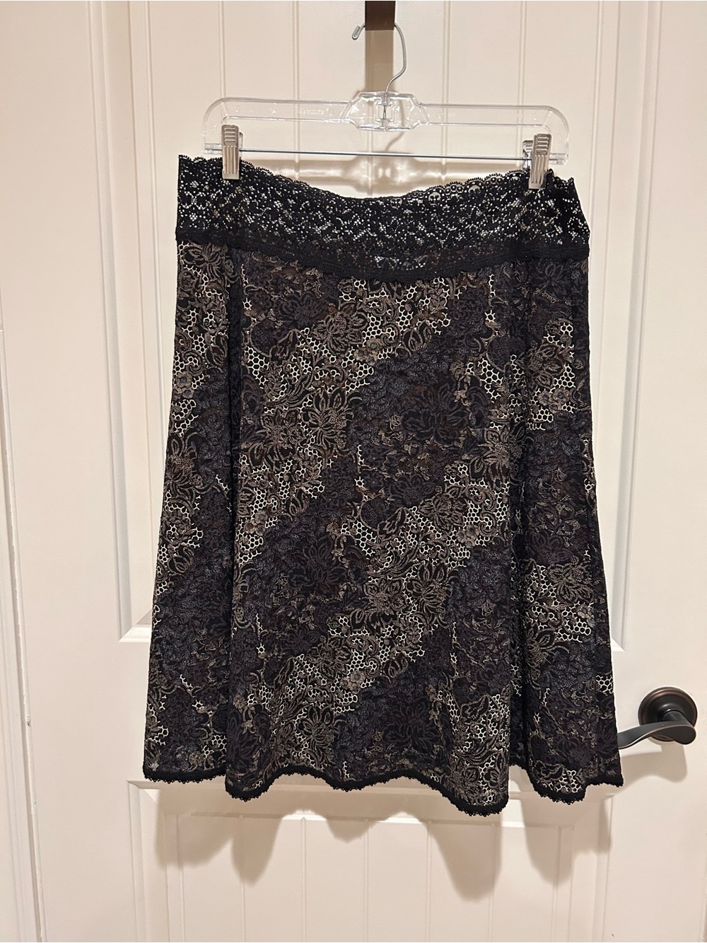 CAbi Whimsigoth Black and Cream Lace A-Line Skirt